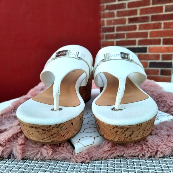 Nautica Danvers Sandals Platform Cork Wedge Thong Sandal 8.5 NEW Off White - Picture 6 of 10